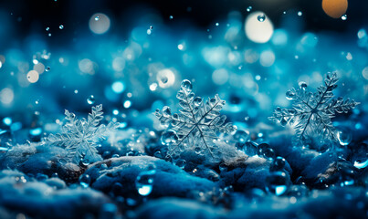 Fototapeta na wymiar Winter background with snowflakes and snow