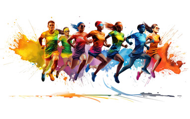 The Energetic Journey of Rainbow Runners on a Clear Surface or PNG Transparent Background.