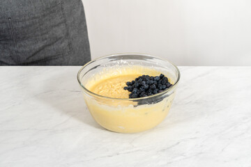 Lemon blueberry bundt cake with powdered sugar dusting