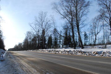 Winter frozen road. Beautiful and danger. Outside is 20 degreese below 0.