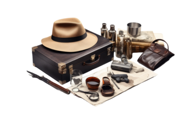 A Realistic Look at the Secret Spy Kit on a Clear Surface or PNG Transparent Background.