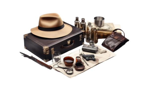 A Realistic Look at the Secret Spy Kit on a Clear Surface or PNG Transparent Background.