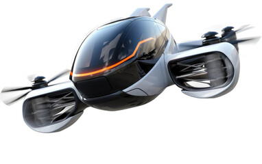 A Realistic Look at the Self-Driving Flying Car on a Clear Surface or PNG Transparent Background.