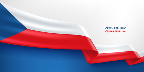 Czech Republic 3D ribbon flag. Bent waving 3D flag in colors of the Czech national flag. National flag background design.
