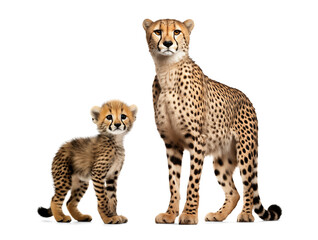 Cheetah family, adult and young cub cheetah, isolated