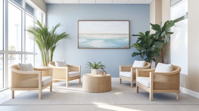 Inspiring office interior design Coastal style Reception featuring Ocean-inspired architecture. Generative AI AIG 31.