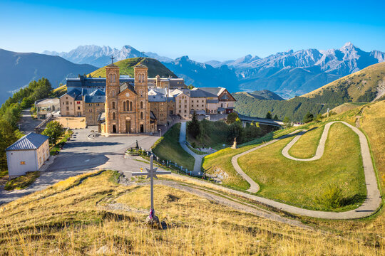 Our Lady of La Salette. Sanctuary Notre-Dame de La Salette, France. This pilgrimage site is located in a uniquely beautiful mountain landscape in the Alps at 1800m.