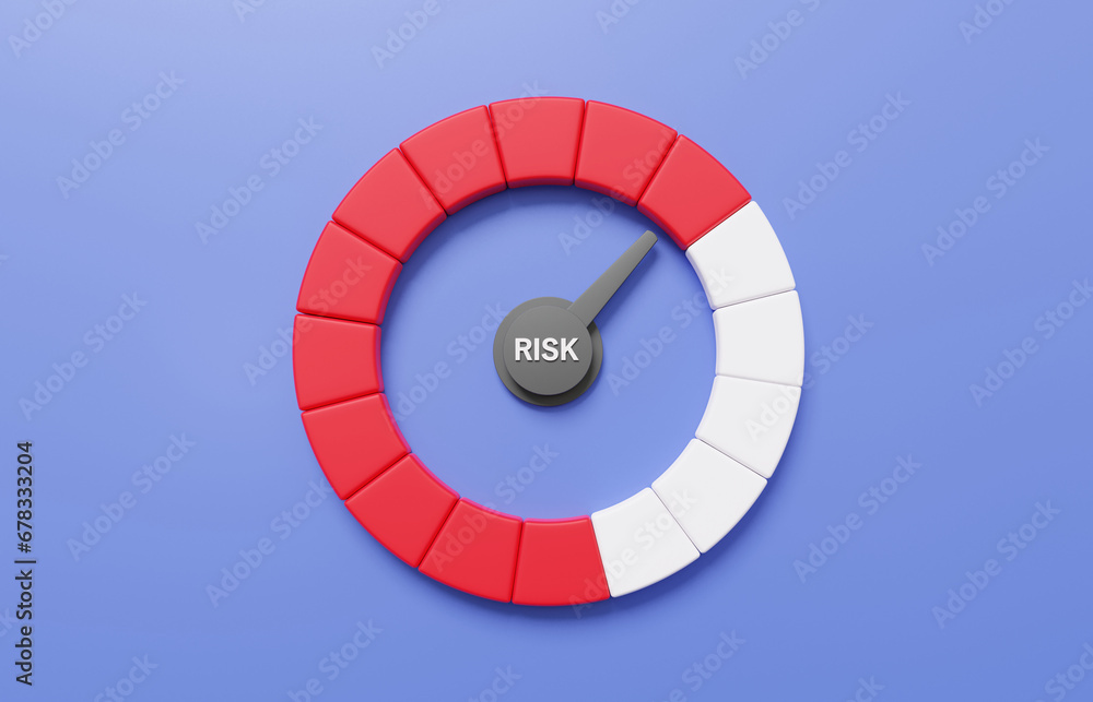 Poster pointer rating risk levels quality, meter, tachometer on pastel background. speedometer icon arrow p
