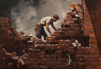 Construction working layman illustration - obrazy, fototapety, plakaty