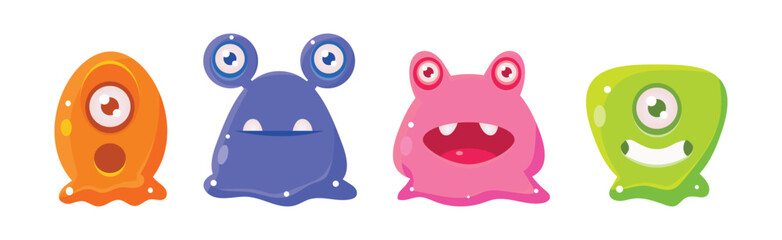 Obraz premium Cute Colorful Jelly Monster and Funny Aliens Vector Set