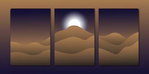 Flat illustration of a night scene in the desert