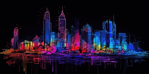 one continuous line drawing colorful sketch loose strokes splotchy freehand city skyline. beautiful Generative AI AIG32