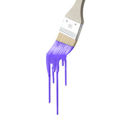 Paintbrush Stroke with dripping purple paint Isolated on White Background.
