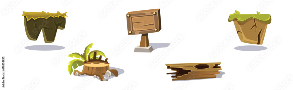 Poster nature game landscape object and elements vector set