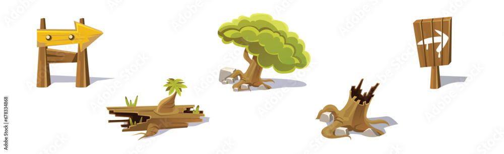 Poster nature game landscape object and elements vector set