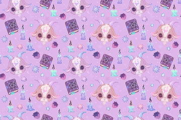 Cute pattern with baphomet and magic items