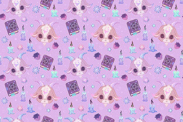 Cute pattern with baphomet and magic items