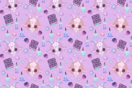 Cute pattern with baphomet and magic items