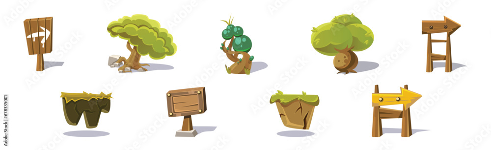Poster nature game landscape object and elements vector set