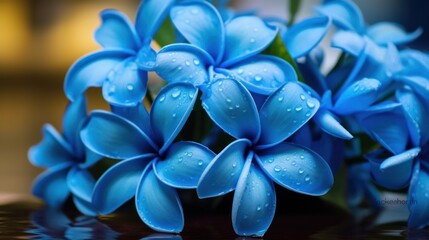 Beautiful Blue Frangipani or Plumeria flowers. Springtime Concept. Valentine's Day Concept with a Copy Space. Mother's Day.