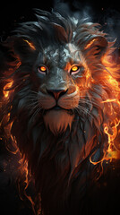 Fire lion for modern poster or tattoo.