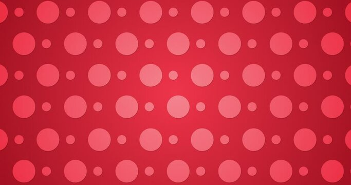 Circles aligned in lines growing and shrinking alternatively. Abstract circle seamless loop animated shape motion graphics background of red color.