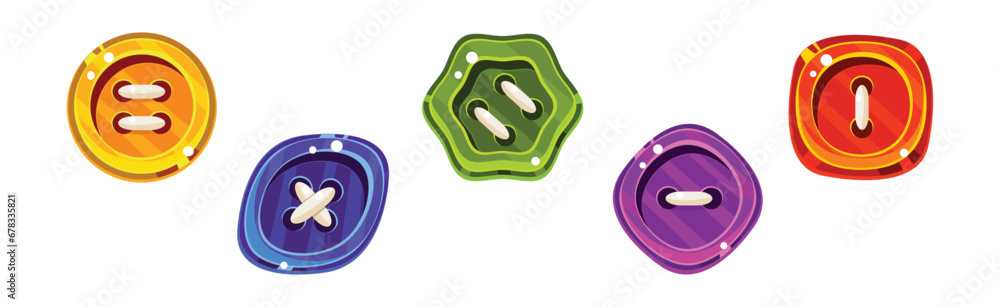 Poster glossy buttons of bright color and different shape vector set
