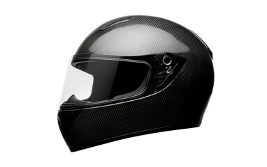 Carbon Fiber Helmet With Jet Black Color Isolated On a Clear Surface or PNG Transparent Background.