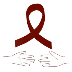 red ribbon and hands of men and women. illustration for the International AIDS Day