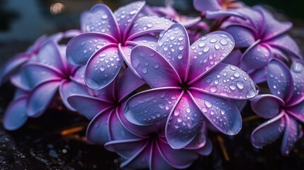 Beautiful Purple Frangipani or Plumeria flowers. Springtime Concept. Valentine's Day Concept with a Copy Space. Mother's Day.