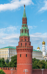 Fototapeta premium Vodovzvodnaya Tower at southwestern corner of Moscow Kremlin, overlooking Moscow River. Moscow, Russia