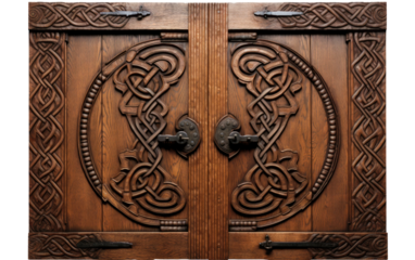 Big Celtic Carving Door Isolated On a Clear Surface or PNG Transparent Background.