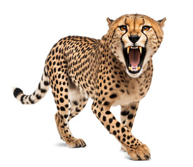 scary angry cheetah with visible teeth - obrazy, fototapety, plakaty