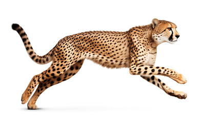 Cheetah in fast running motion, isolated background