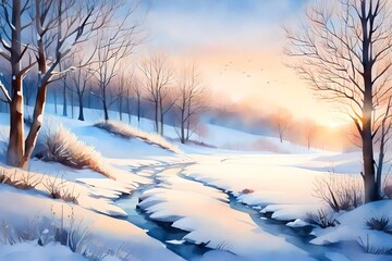 winter landscape in the morning generated by AI technology	