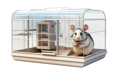 Chinchilla Cage With Rat Isolated On a Clear Surface or PNG Transparent Background.
