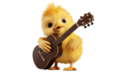 Chirpy Chick Musical Toy With Guitar Isolated On a Clear Surface or PNG Transparent Background.