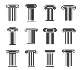 Ancient greek columns and pillars. Legal, attorney, law office icon. Business company, architecture bureau vector emblem, courthouse, history museum symbol with ancient Greece Corinthian columns