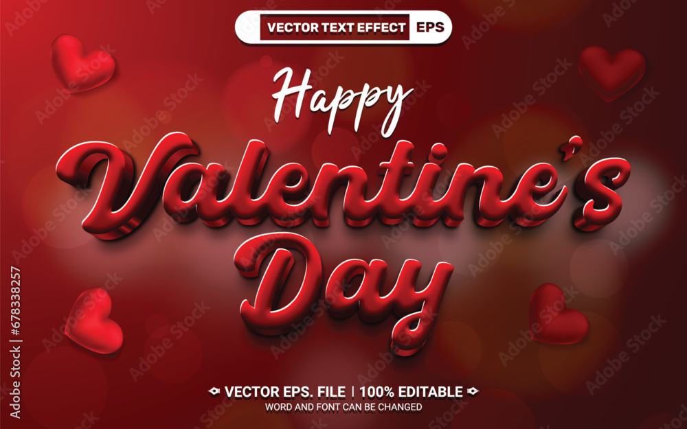 Poster happy valentines day red color style editable 3d vector text effect on red love background