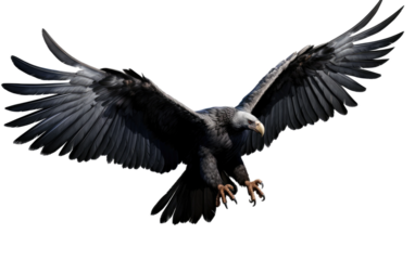 Black Condor Eagle with Long Wings on a Clear Surface or PNG Transparent Background.
