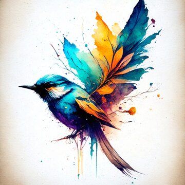 watercolor abstract background with bird