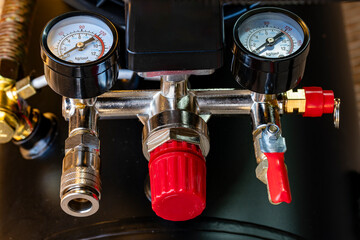 Pressure gauges, pressure measuring couplings in the air compressor , measuring instrument on...