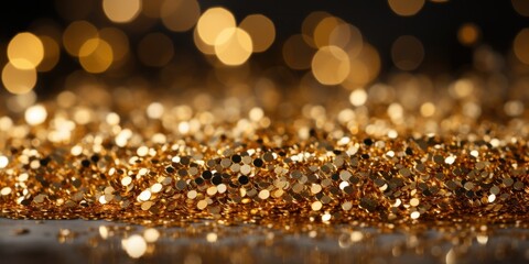 round gold sequins new year sparkles, lights. banner