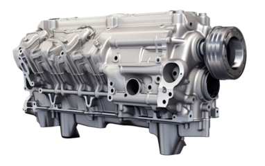 Crank case Model of Machine on a Clear Surface or PNG Transparent Background.