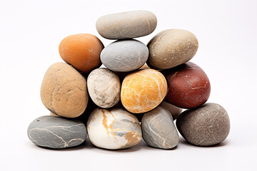 Fototapeta na wymiar A heap of ornamental pebbles placed alone on a blank background.