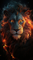 Fire lion for modern poster or tattoo.