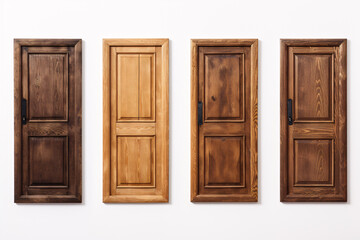 Isolated wooden doors on a pristine white background.