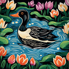 duck and colorful pattern background Illustration