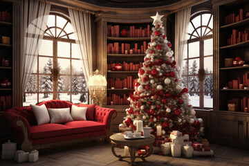 Fototapeta na wymiar Christmas living room interior with christmas tree.