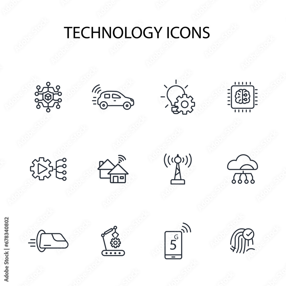 Poster technology icon set.vector.editable stroke.linear style sign for use web design,logo.symbol illustra